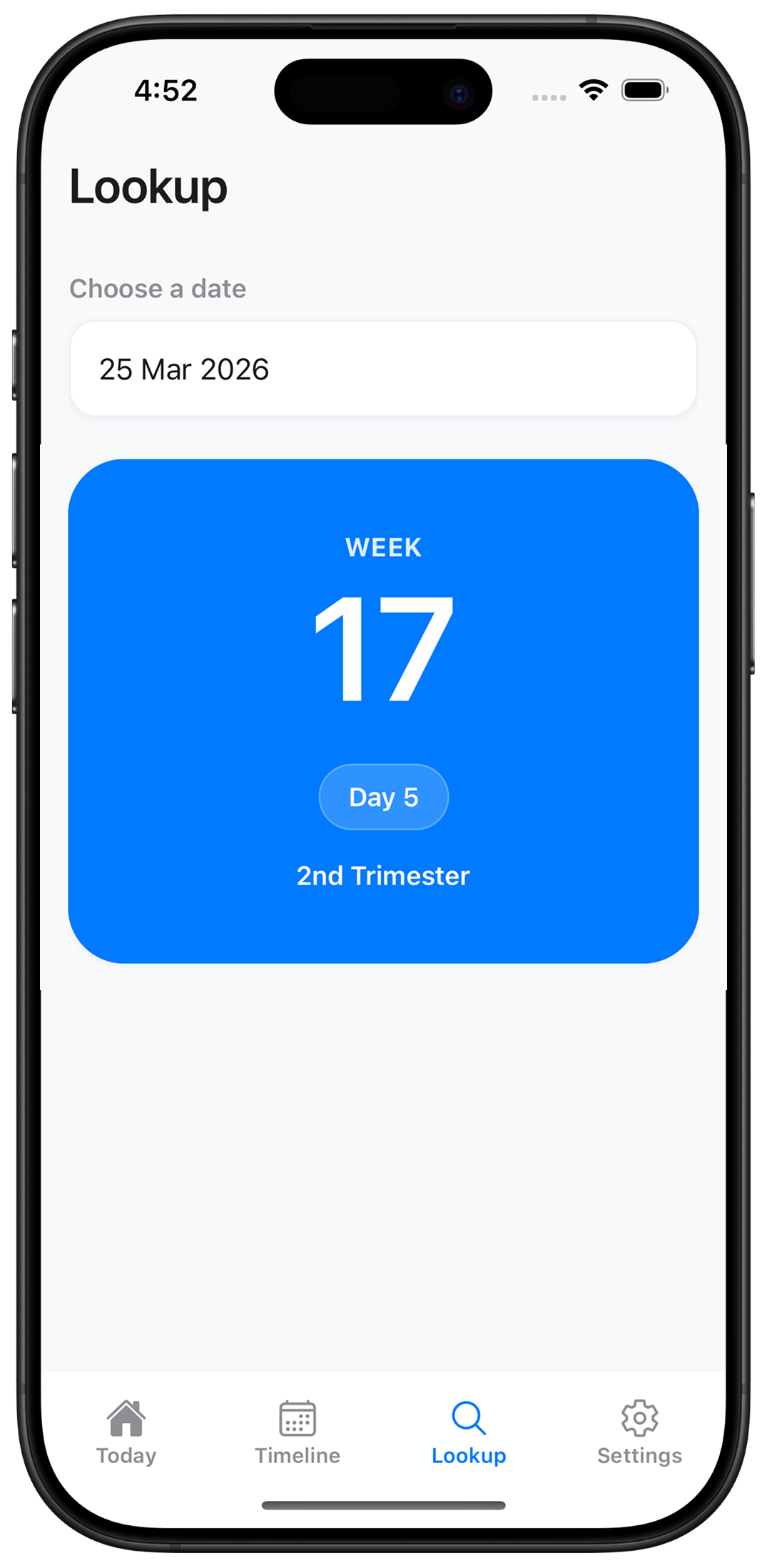 Nine Months date calculator showing pregnancy week for a future date