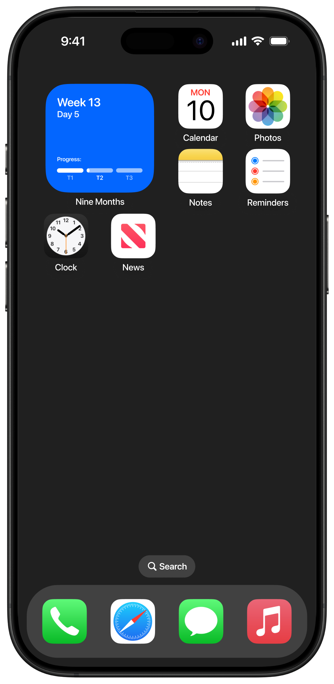 Nine Months widget on iPhone home and lock screen